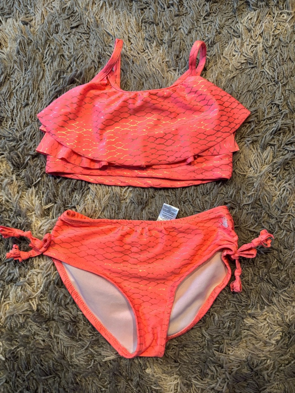 Body Glove Coral Pink Ruffle Tankini with Gold Shimmer